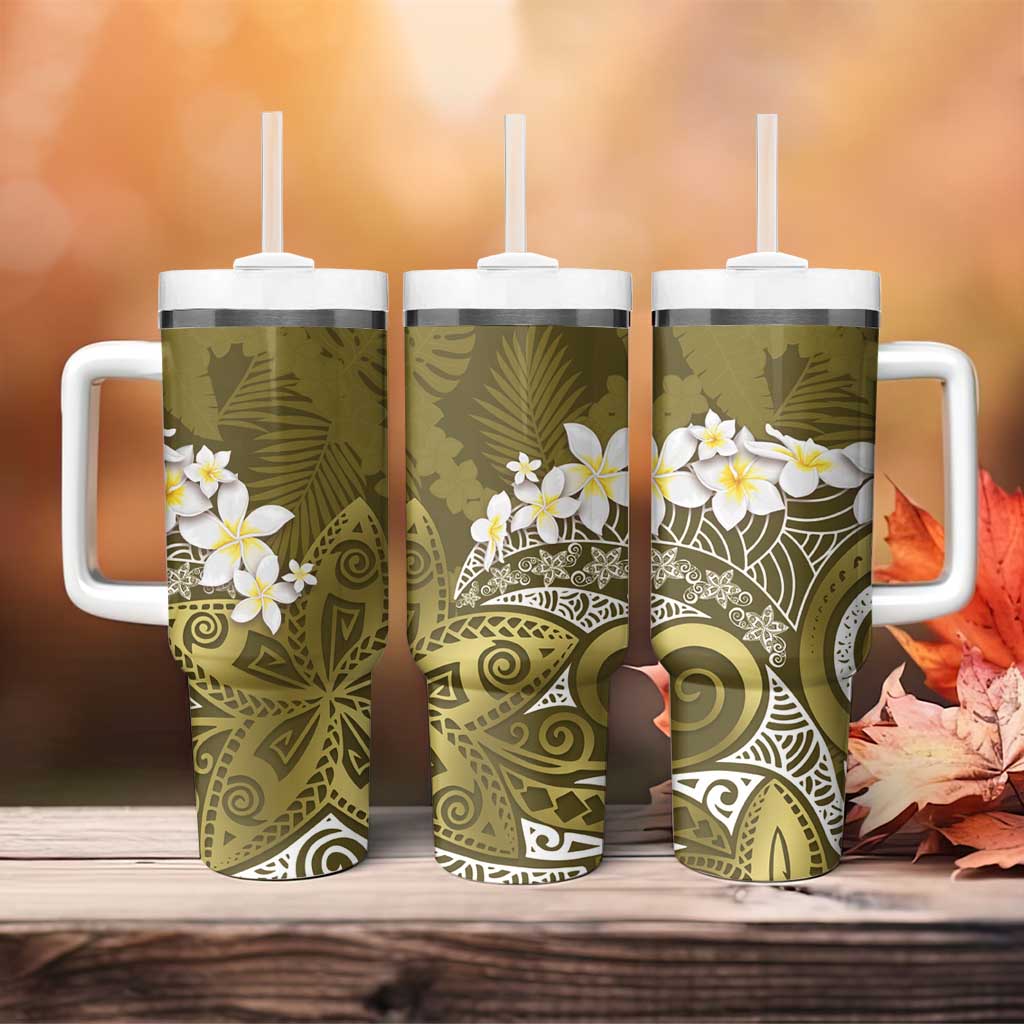 Gold Polynesian Tribal Frangipani Tropical Vibe Tumbler With Handle LT14 - Polynesian Pride