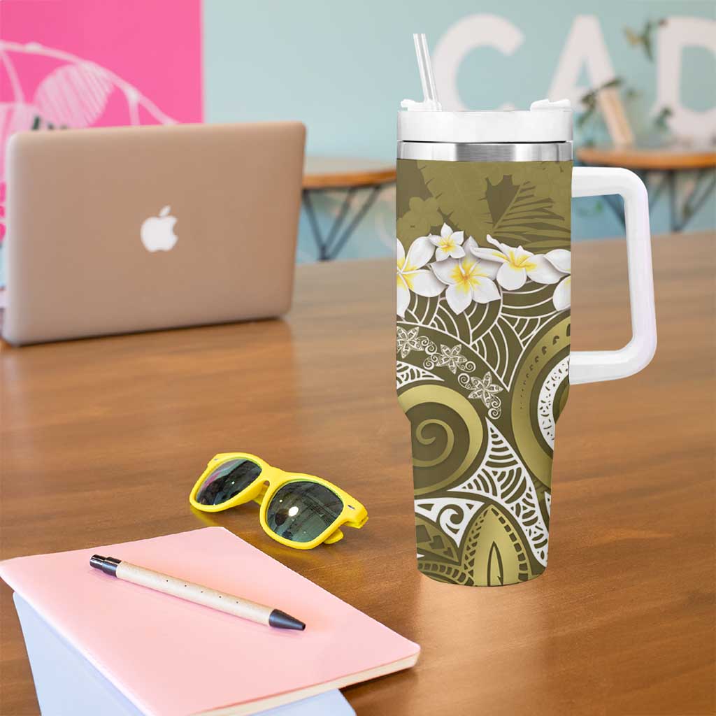 Gold Polynesian Tribal Frangipani Tropical Vibe Tumbler With Handle LT14 - Polynesian Pride