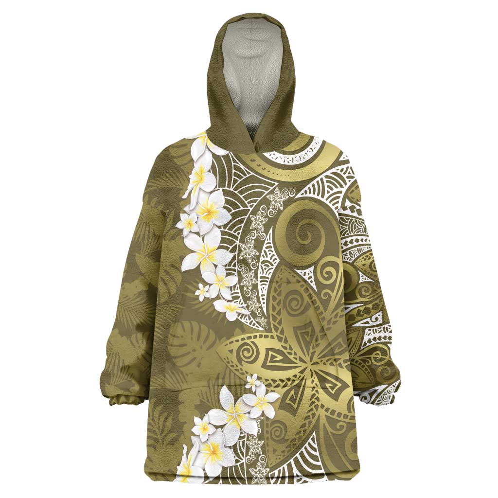 Gold Polynesian Tribal Frangipani Tropical Vibe Wearable Blanket Hoodie LT14 One Size Gold - Polynesian Pride
