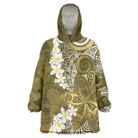 Gold Polynesian Tribal Frangipani Tropical Vibe Wearable Blanket Hoodie LT14 One Size Gold - Polynesian Pride