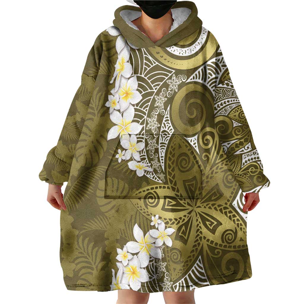 Gold Polynesian Tribal Frangipani Tropical Vibe Wearable Blanket Hoodie LT14 - Polynesian Pride