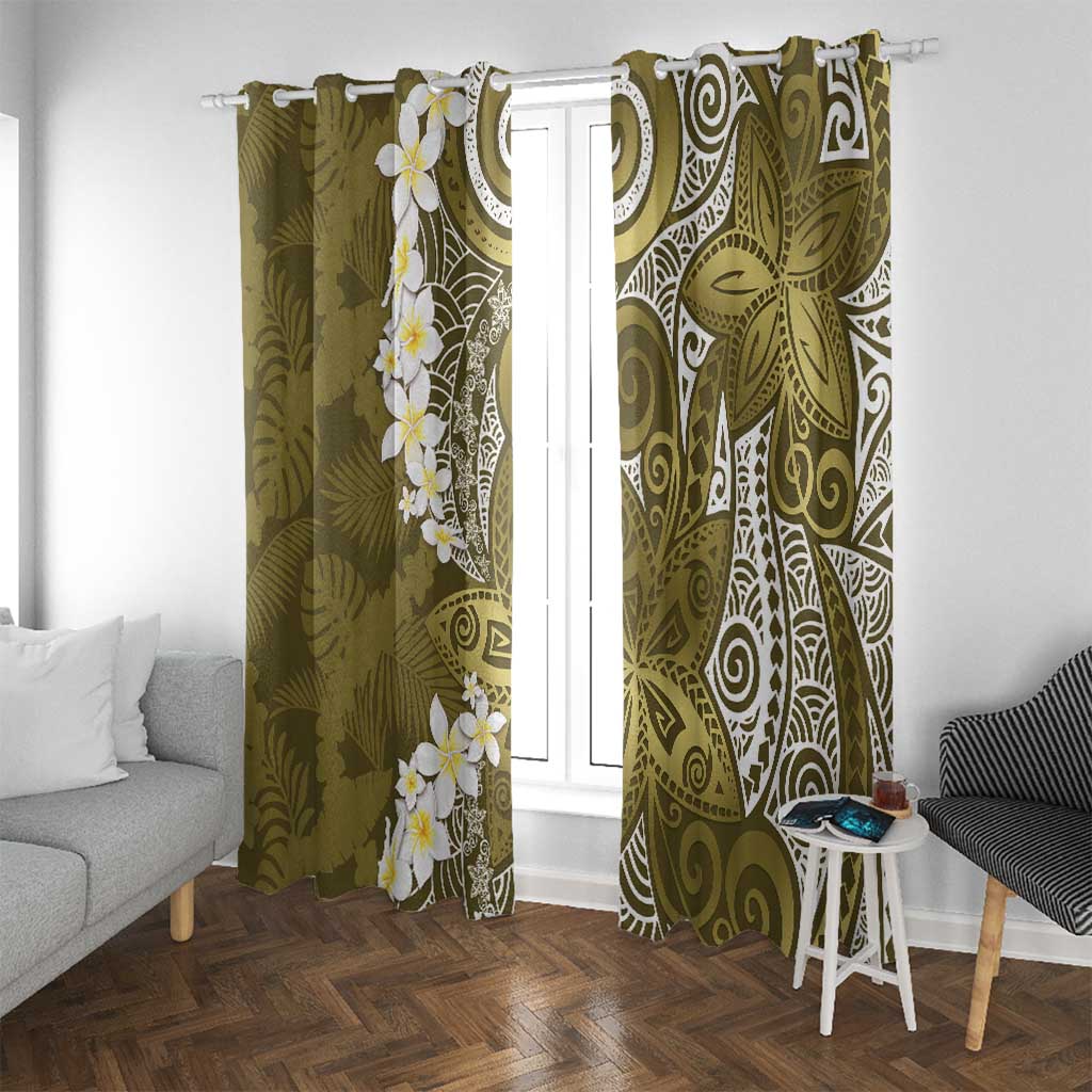 Gold Polynesian Tribal Frangipani Tropical Vibe Window Curtain LT14 With Grommets Gold - Polynesian Pride
