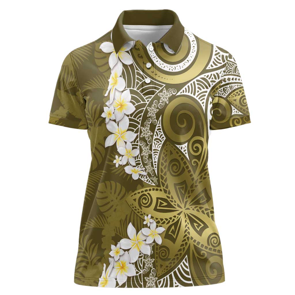 Gold Polynesian Tribal Frangipani Tropical Vibe Women Polo Shirt