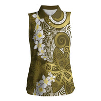 Gold Polynesian Tribal Frangipani Tropical Vibe Women Sleeveless Polo Shirt