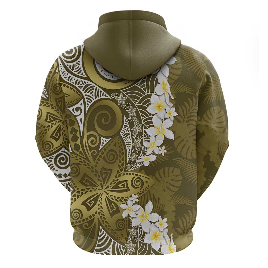 Gold Polynesian Tribal Frangipani Tropical Vibe Zip Hoodie