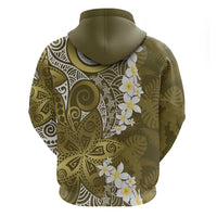 Gold Polynesian Tribal Frangipani Tropical Vibe Zip Hoodie