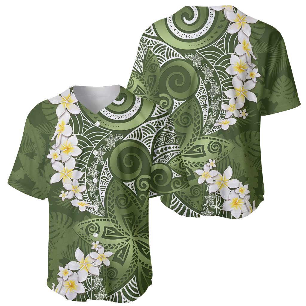 Green Polynesian Tribal Frangipani Tropical Vibe Baseball Jersey