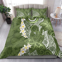 Green Polynesian Tribal Frangipani Tropical Vibe Bedding Set
