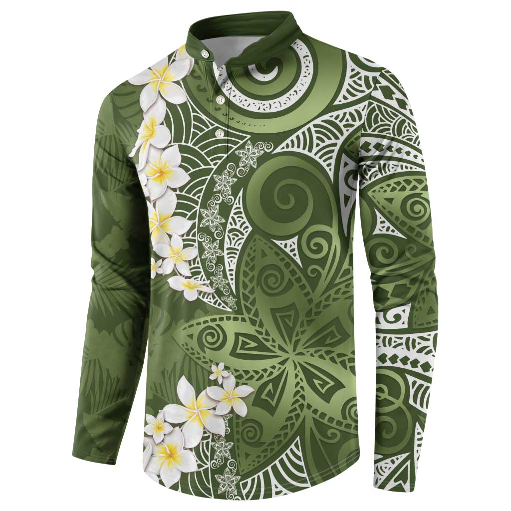 Green Polynesian Tribal Frangipani Tropical Vibe Button Sweatshirt LT14 - Polynesian Pride