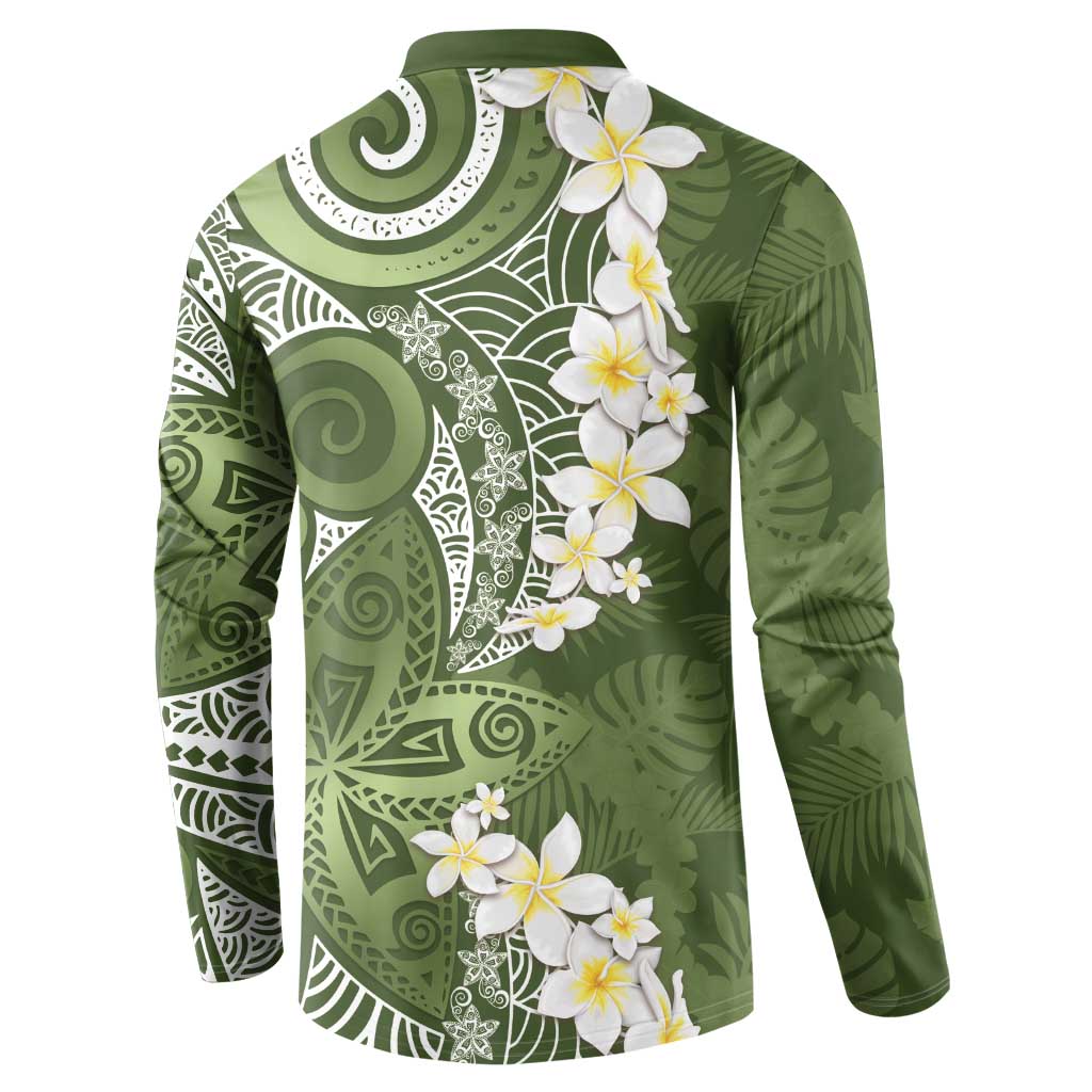Green Polynesian Tribal Frangipani Tropical Vibe Button Sweatshirt LT14 - Polynesian Pride