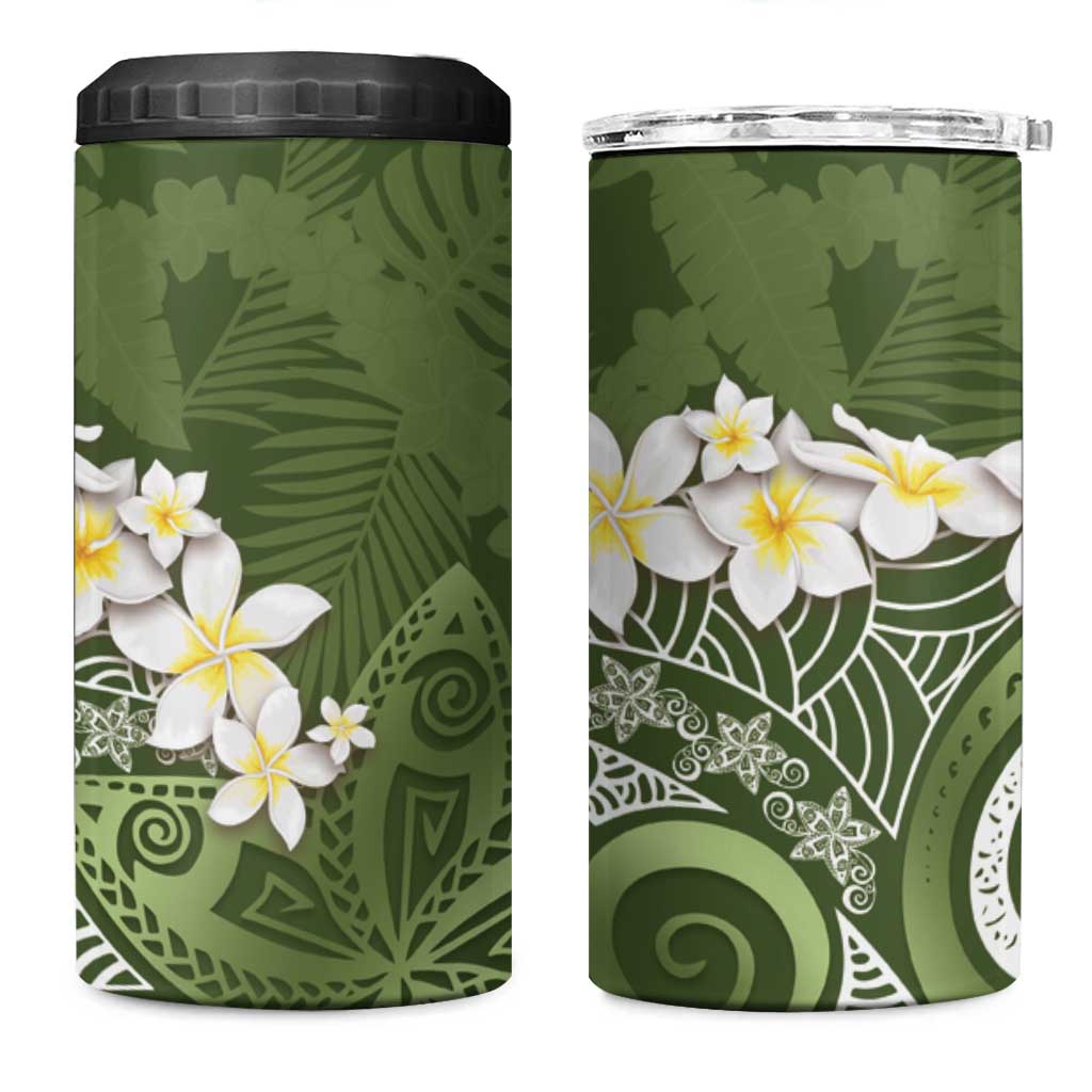 Green Polynesian Tribal Frangipani Tropical Vibe 4 in 1 Can Cooler Tumbler LT14 One Size: 16 oz Green - Polynesian Pride