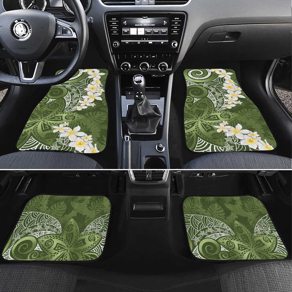 Green Polynesian Tribal Frangipani Tropical Vibe Car Mats LT14 Set 4pcs Green - Polynesian Pride