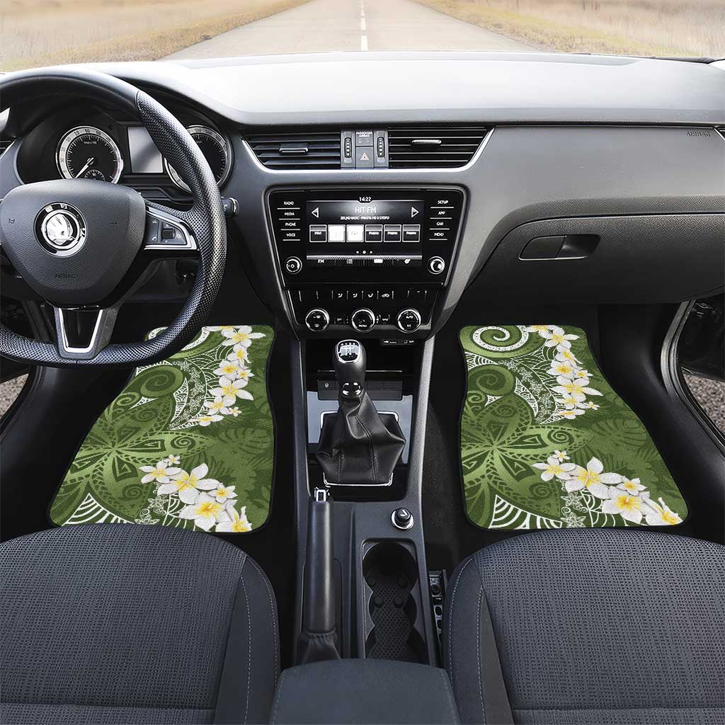 Green Polynesian Tribal Frangipani Tropical Vibe Car Mats LT14 Set 2pcs - Front Green - Polynesian Pride