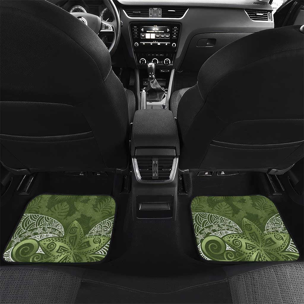 Green Polynesian Tribal Frangipani Tropical Vibe Car Mats LT14 Set 2pcs - Back Green - Polynesian Pride