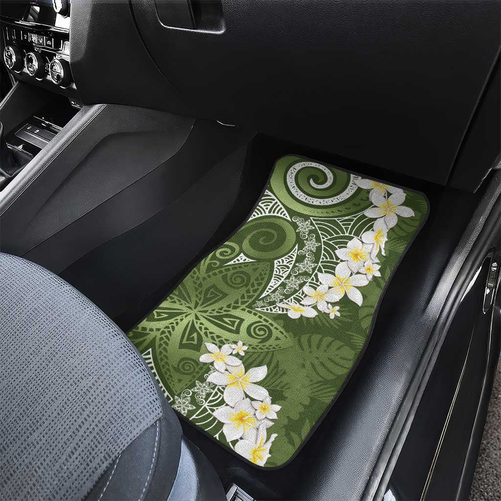 Green Polynesian Tribal Frangipani Tropical Vibe Car Mats LT14 - Polynesian Pride