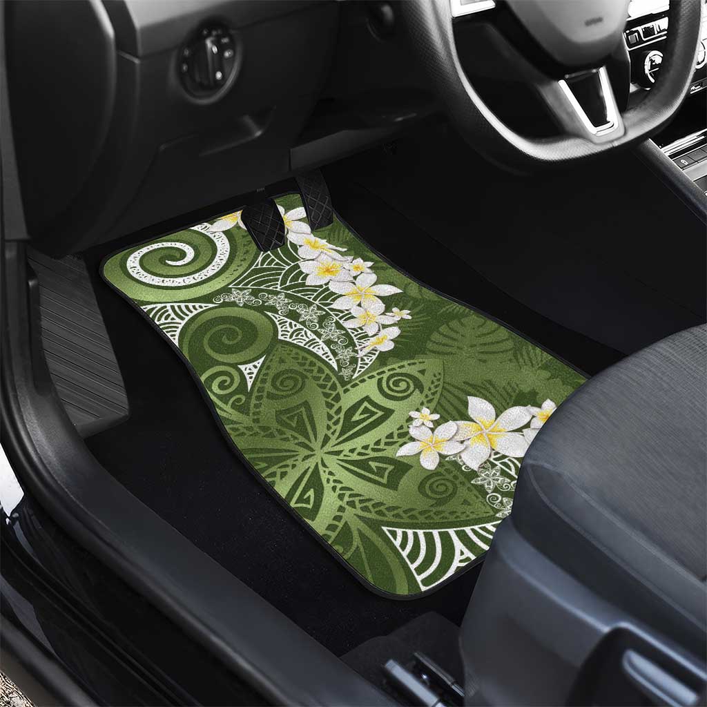 Green Polynesian Tribal Frangipani Tropical Vibe Car Mats LT14 - Polynesian Pride