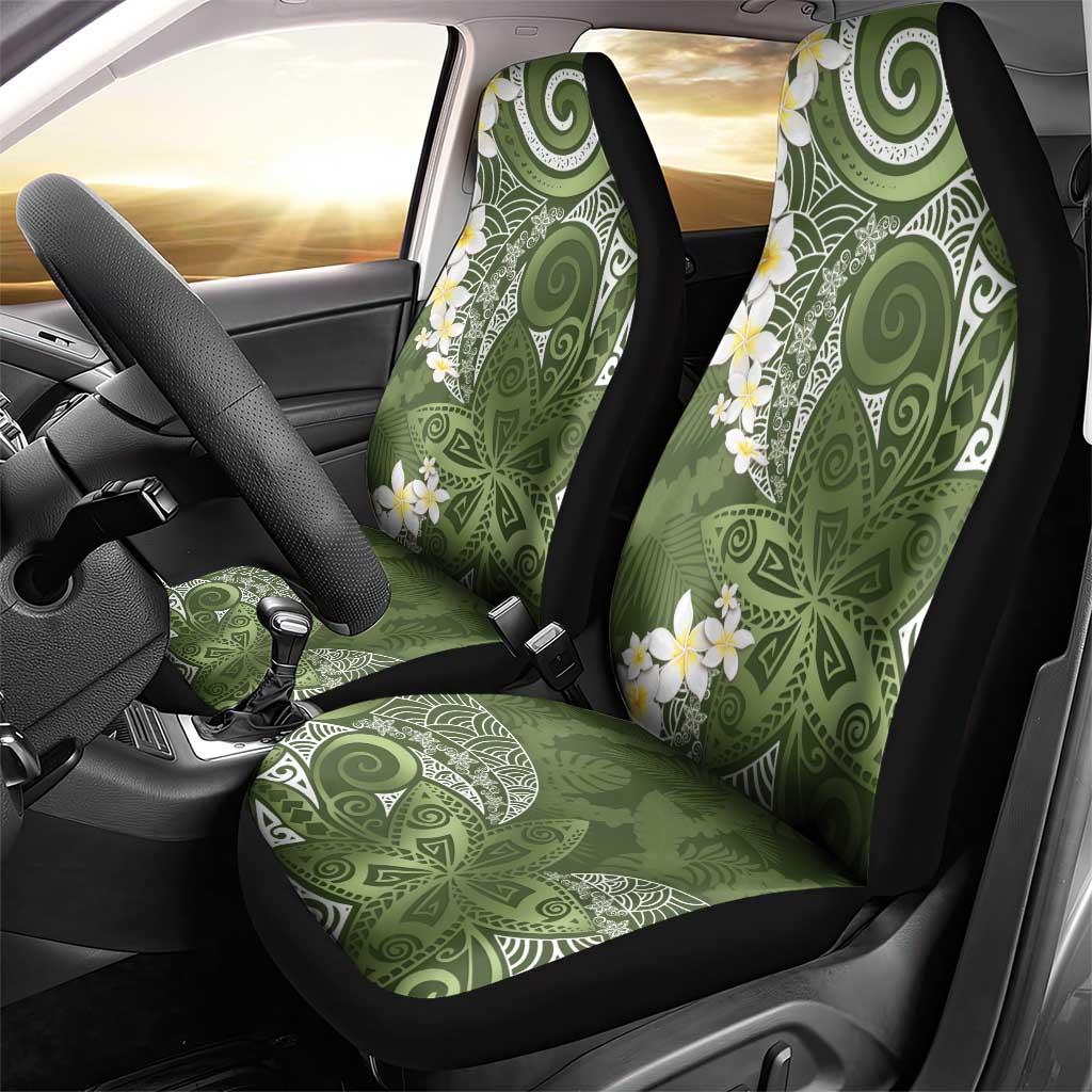Green Polynesian Tribal Frangipani Tropical Vibe Car Seat Cover