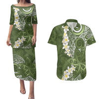 Green Polynesian Tribal Frangipani Tropical Vibe Couples Matching Puletasi and Hawaiian Shirt LT14 Green - Polynesian Pride