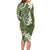 Green Polynesian Tribal Frangipani Tropical Vibe Family Matching Long Sleeve Bodycon Dress and Hawaiian Shirt