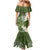 Green Polynesian Tribal Frangipani Tropical Vibe Family Matching Mermaid Dress and Hawaiian Shirt