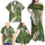 Green Polynesian Tribal Frangipani Tropical Vibe Family Matching Off Shoulder Maxi Dress and Hawaiian Shirt