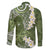 Green Polynesian Tribal Frangipani Tropical Vibe Family Matching Off Shoulder Maxi Dress and Hawaiian Shirt