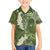 Green Polynesian Tribal Frangipani Tropical Vibe Family Matching Off Shoulder Short Dress and Hawaiian Shirt