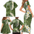 Green Polynesian Tribal Frangipani Tropical Vibe Family Matching Short Sleeve Bodycon Dress and Hawaiian Shirt