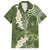 Green Polynesian Tribal Frangipani Tropical Vibe Family Matching Short Sleeve Bodycon Dress and Hawaiian Shirt