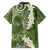 Green Polynesian Tribal Frangipani Tropical Vibe Family Matching Short Sleeve Bodycon Dress and Hawaiian Shirt