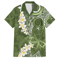 Green Polynesian Tribal Frangipani Tropical Vibe Family Matching Tank Maxi Dress and Hawaiian Shirt