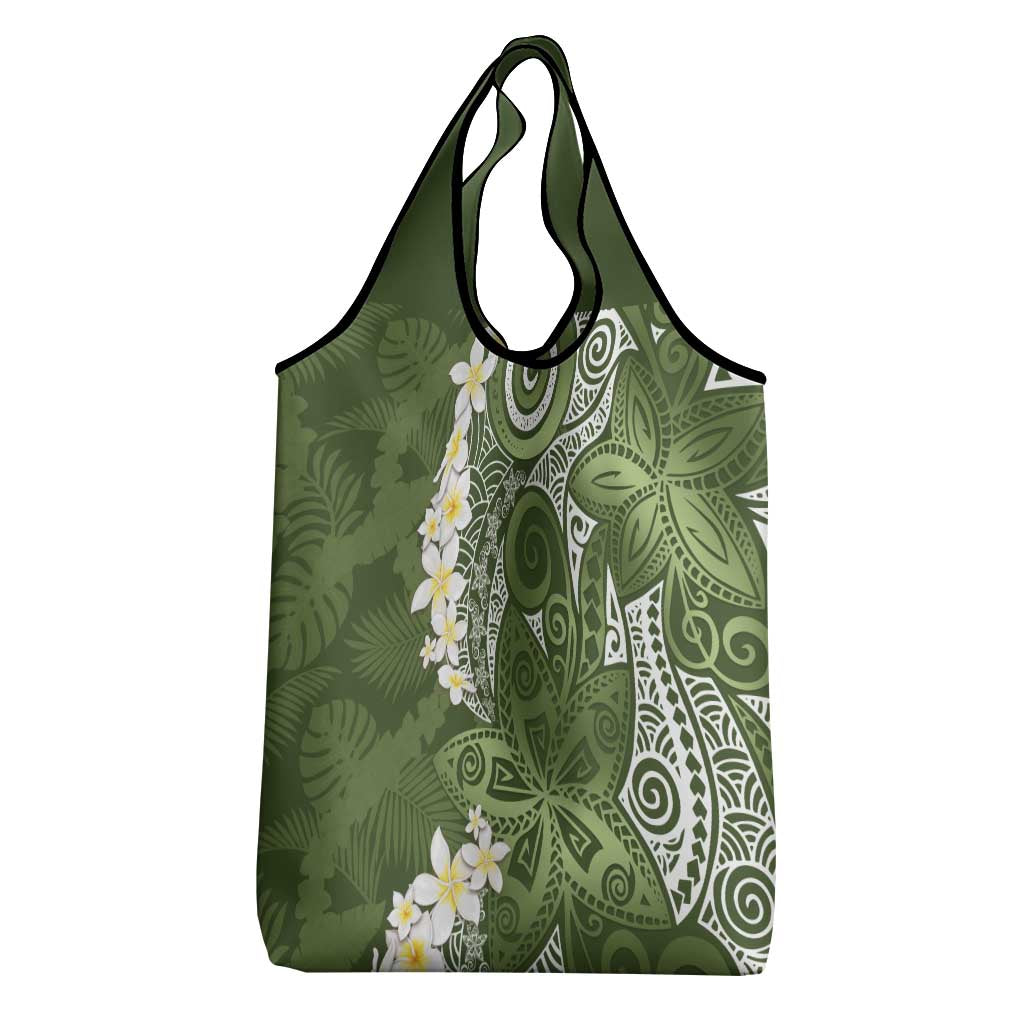 Green Polynesian Tribal Frangipani Tropical Vibe Grocery Bag LT14 - Polynesian Pride