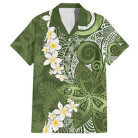 Green Polynesian Tribal Frangipani Tropical Vibe Hawaiian Shirt