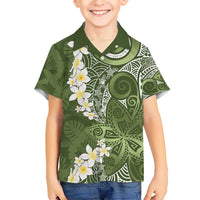 Green Polynesian Tribal Frangipani Tropical Vibe Hawaiian Shirt