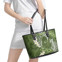 Green Polynesian Tribal Frangipani Tropical Vibe Leather Tote Bag LT14 - Polynesian Pride