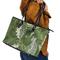 Green Polynesian Tribal Frangipani Tropical Vibe Leather Tote Bag LT14 - Polynesian Pride