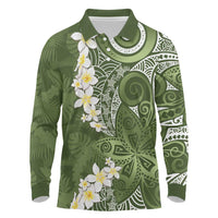 Green Polynesian Tribal Frangipani Tropical Vibe Long Sleeve Polo Shirt