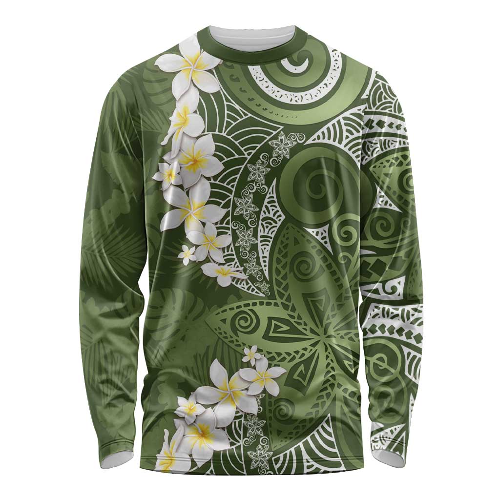 Green Polynesian Tribal Frangipani Tropical Vibe Long Sleeve Shirt LT14 Unisex Green - Polynesian Pride