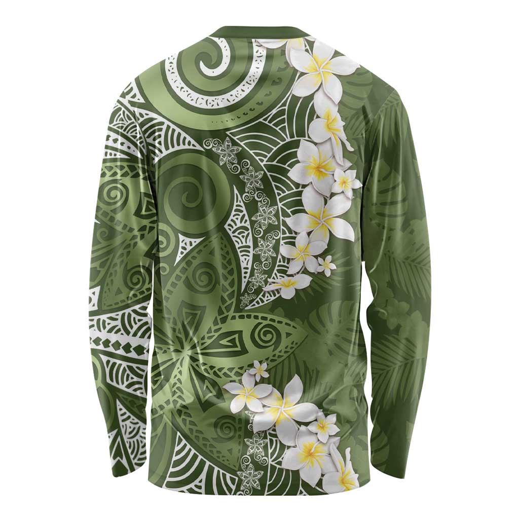 Green Polynesian Tribal Frangipani Tropical Vibe Long Sleeve Shirt LT14 - Polynesian Pride
