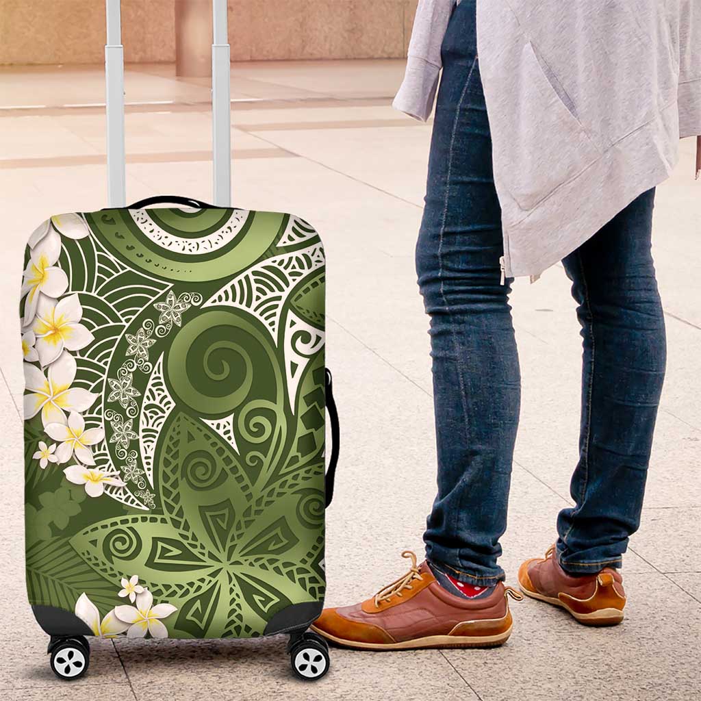 Green Polynesian Tribal Frangipani Tropical Vibe Luggage Cover