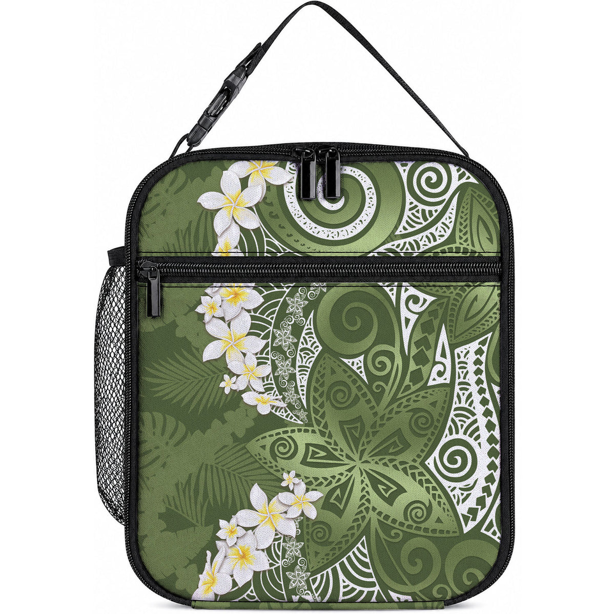 Green Polynesian Tribal Frangipani Tropical Vibe Lunch Bag LT14 10.2 × 8.3 × 4.3 inch Green - Polynesian Pride