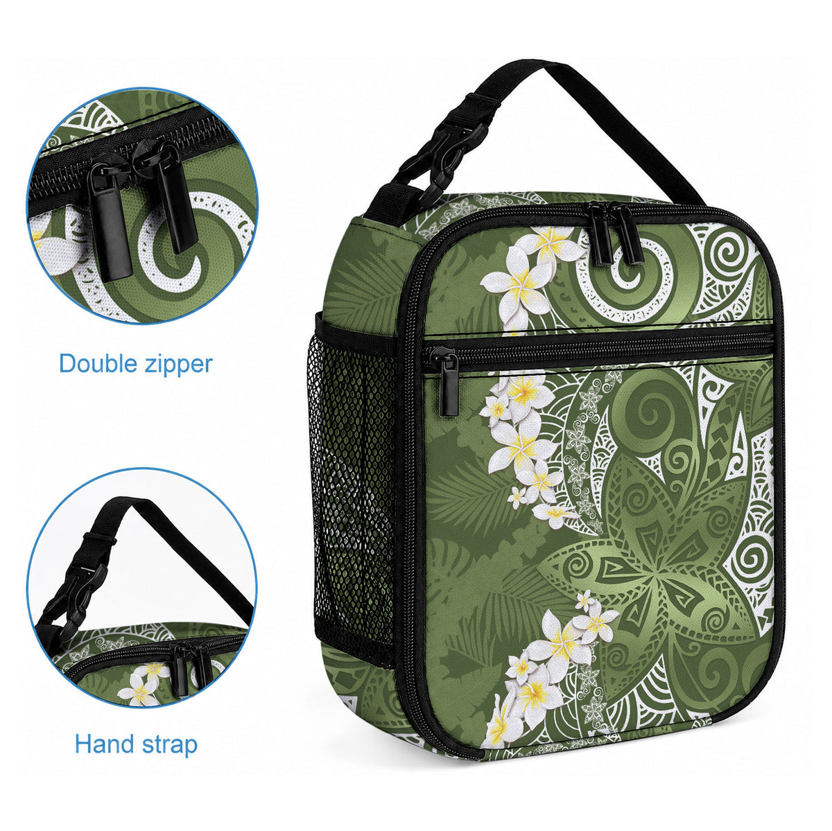 Green Polynesian Tribal Frangipani Tropical Vibe Lunch Bag LT14 - Polynesian Pride