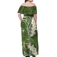 Green Polynesian Tribal Frangipani Tropical Vibe Off Shoulder Maxi Dress LT14 - Polynesian Pride