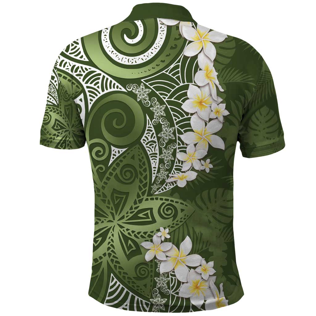 Green Polynesian Tribal Frangipani Tropical Vibe Polo Shirt