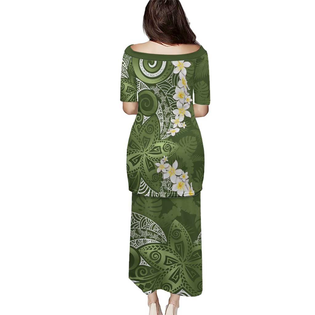 Green Polynesian Tribal Frangipani Tropical Vibe Puletasi LT14 - Polynesian Pride