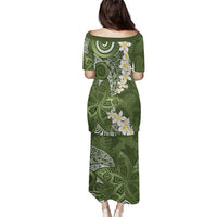 Green Polynesian Tribal Frangipani Tropical Vibe Puletasi LT14 - Polynesian Pride