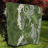 Green Polynesian Tribal Frangipani Tropical Vibe Quilt