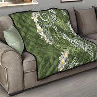 Green Polynesian Tribal Frangipani Tropical Vibe Quilt