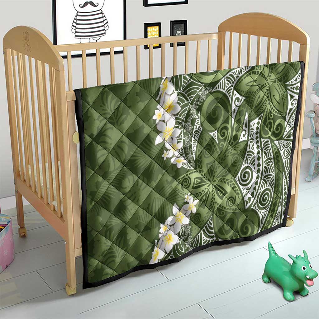 Green Polynesian Tribal Frangipani Tropical Vibe Quilt