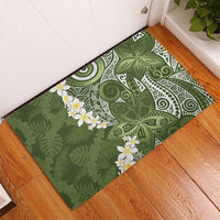 Green Polynesian Tribal Frangipani Tropical Vibe Rubber Doormat LT14 - Polynesian Pride